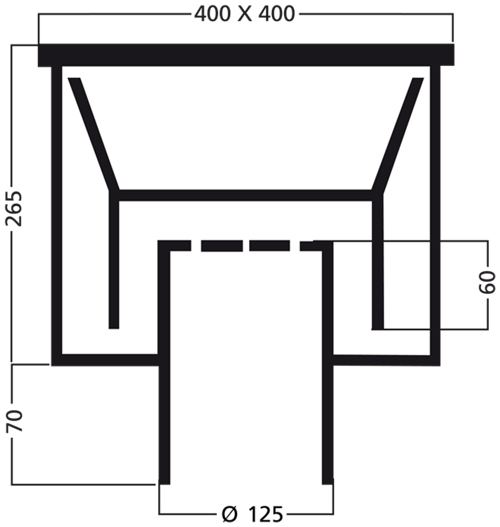 Technical image of VDB Industrial Drains Drain With 125mm Vertical Outlet 400x400mm.