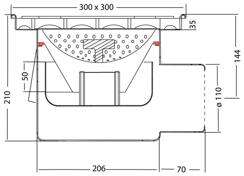 Technical image of VDB Industrial Drains Drain With 110mm Horizontal Outlet 300x300.