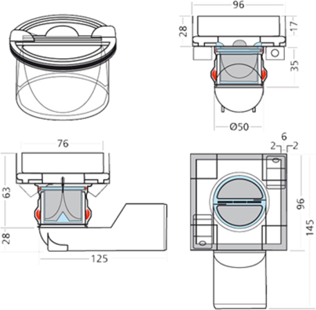 Technical image of VDB Tile Drains Shower Tile Drain 96x96mm (Stainless Steel).