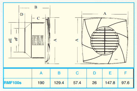 Technical image of Vectaire Centrifugal High Pressure Extractor Fan With 2 Speeds. 100mm  (White).