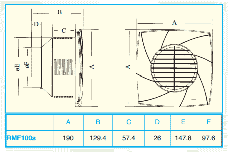 Technical image of Vectaire Centrifugal Recessed Low Profile Extractor Fan (S Steel).