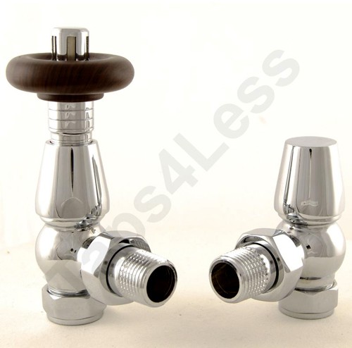 Larger image of Crown Radiator Valves Thermostatic Angled Radiator Valves (Chrome).