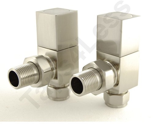 Larger image of Crown Radiator Valves Cubex Angled Radiator Valves (Satin Nickel).