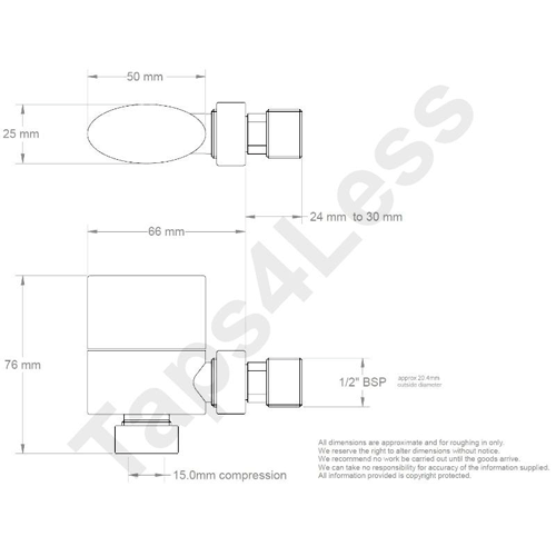 Technical image of Crown Radiator Valves Ellipse Angled Radiator Valves (Chrome).