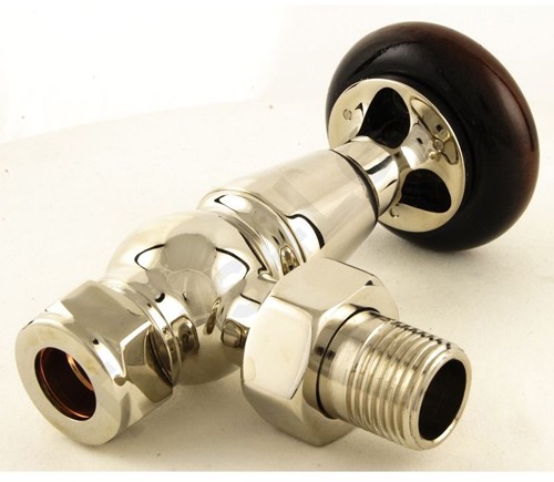 Example image of Crown Radiator Valves Eton Thermostatic Angled Radiator Valves (Nickel).