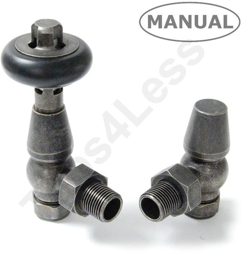 Larger image of Crown Radiator Valves Eton Thermostatic Angled Radiator Valves (Pewter).