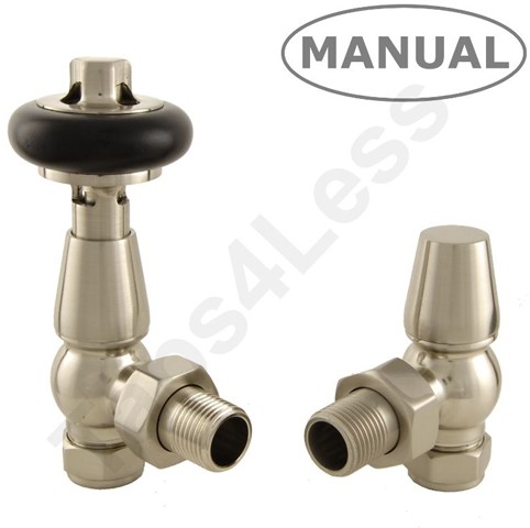 Larger image of Crown Radiator Valves Eton Thermostatic Angled Radiator Valves (Satin Nickel).