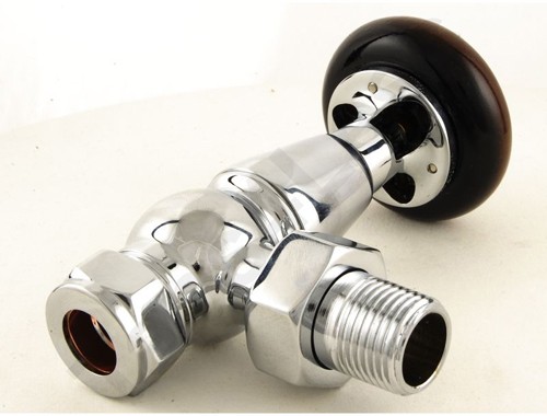 Example image of Crown Radiator Valves Thermostatic Angled Radiator Valves (Chrome).