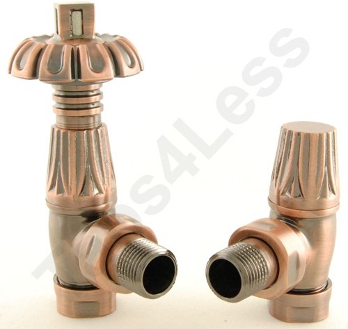 Larger image of Crown Radiator Valves Thermostatic Angled Radiator Valves (A Copper).