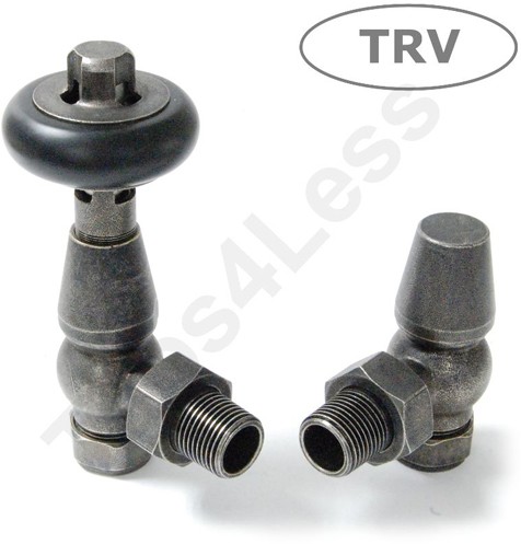 Larger image of Crown Radiator Valves Thermostatic Angled Radiator Valves (Pewter).