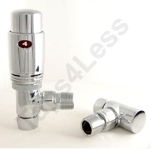 Larger image of Crown Radiator Valves Thermostatic Angled Radiator Valves (Chrome).