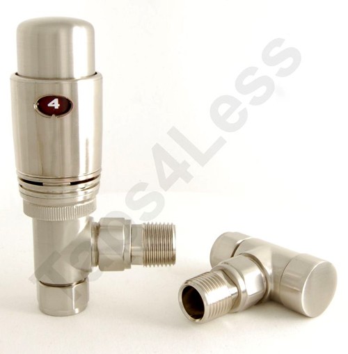 Larger image of Crown Radiator Valves Thermostatic Angled Radiator Valves (S Nickel).