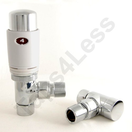 Larger image of Crown Radiator Valves Thermostatic Angled Radiator Valves (White).