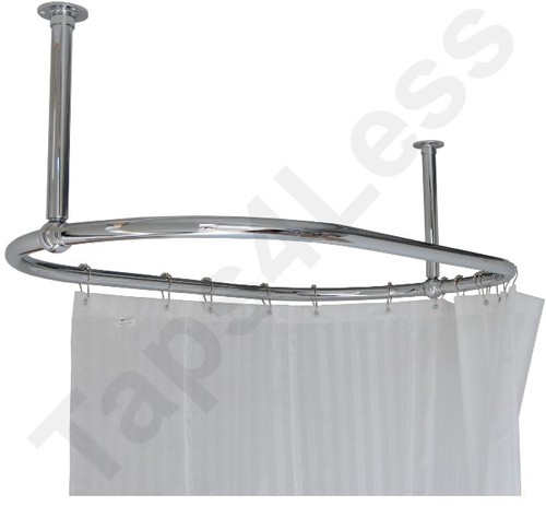Example image of Chrome Rails Oval Shower Curtain Rail With 2 x Ceiling Brackets (Chrome).