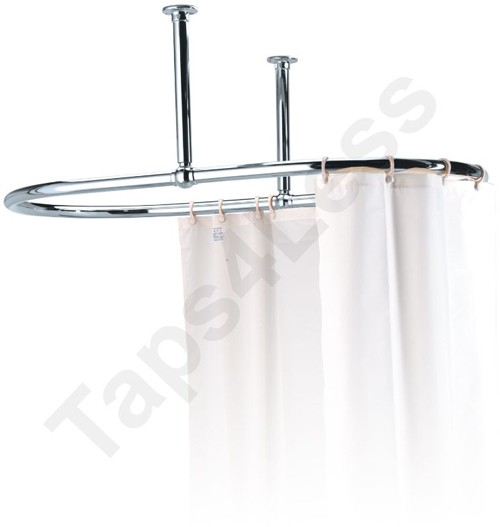 Example image of Chrome Rails Oval Shower Curtain Rail With 2 x Ceiling Brackets (Chrome).