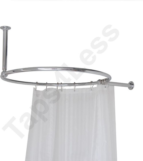 Example image of Chrome Rails Round Shower Curtain Rail With Wall & Ceiling Brackets.