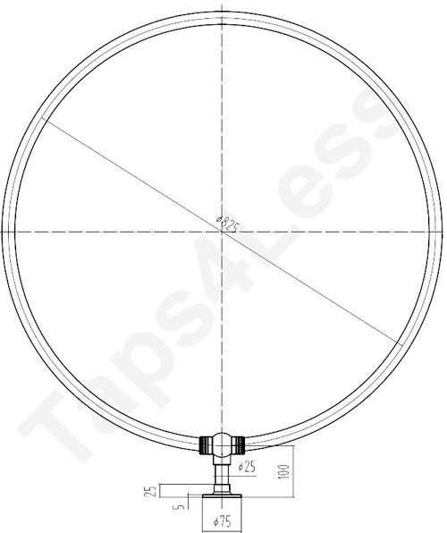 Technical image of Chrome Rails Round Shower Curtain Rail With Wall & Ceiling Brackets.