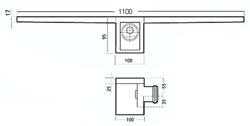Technical image of Waterworld Rectangular Wetroom Shower Drain With Side Outlet. 1100mm.