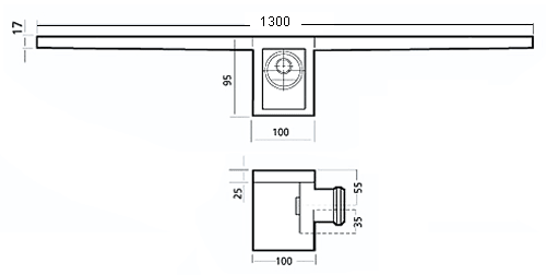 Technical image of Waterworld Rectangular Wetroom Shower Drain With Side Outlet. 1300mm.