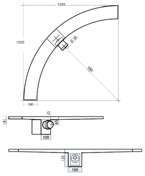 Technical image of Waterworld Quadrant Wetroom Shower Drain With Side Outlet. 1000mm.