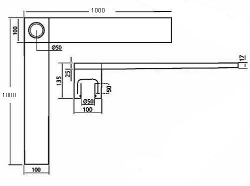 Technical image of Waterworld Wetroom Corner Shower Drain With Side Outlet. 1000mm.