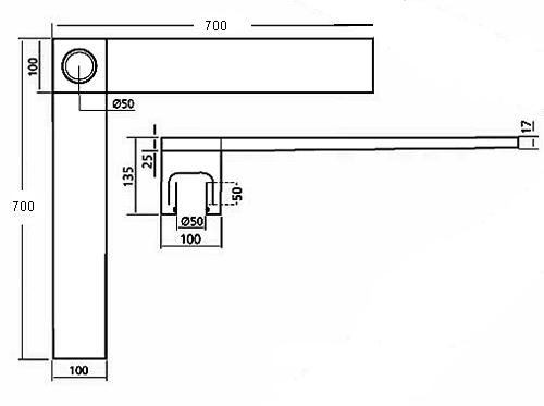 Technical image of Waterworld Wetroom Corner Shower Drain With Side Outlet. 700mm.