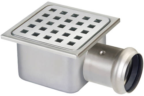 Larger image of Waterworld Square Plastic Shower Gully With Side Outlet (105x105).