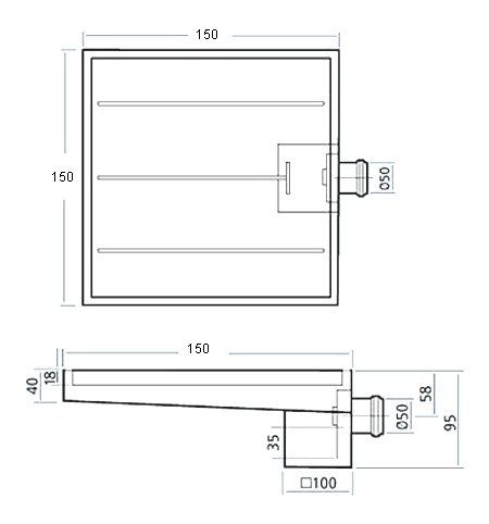 Technical image of Waterworld Stainless Steel Wetroom Tile Gully With Side Outlet. 150mm.