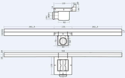 Technical image of Waterworld Wall Channel Gully With Side Outlet 900mm (Stainless Steel).