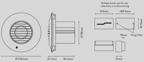 Technical image of Xpelair Simply Silent 12v Standard Extractor Fan & Kit (100mm).