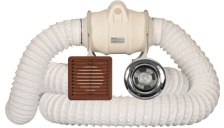 Larger image of Xpelair BriteX In Line Extractor Fan Kit, Chrome Inlet Grill & Light (100mm).
