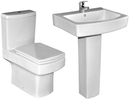 Larger image of XPress Cube 4 Piece Bathroom Suite With Toilet, Seat & 550mm Basin.