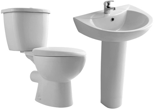 Larger image of XPress Eco 1 4 Piece Bathroom Suite With Toilet, Seat & 545mm Basin.
