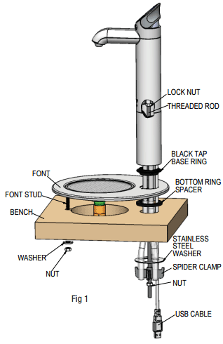 Technical image of Zip Fonts Integrated Tap Font & Drip Tray Kit (Gloss Black).