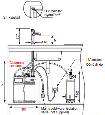 Technical image of Zip G5 Classic 5 In 1 HydroTap For 1 - 20 People (Gloss Black, Mains).