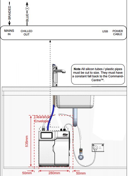 Technical image of Zip G5 Classic Filtered Chilled Tap & Integrated Font (Bright Chrome).