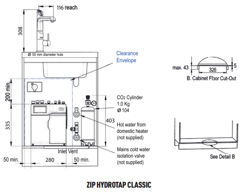 Technical image of Zip G5 Classic AIO Boiling, Chilled & Sparkling Tap (Bright Chrome, Vented).