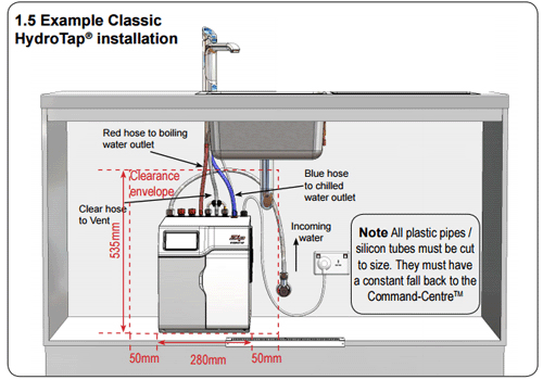 Technical image of Zip G5 Classic AIO Boiling & Chilled Kitchen Tap (Gloss Black, Vented).