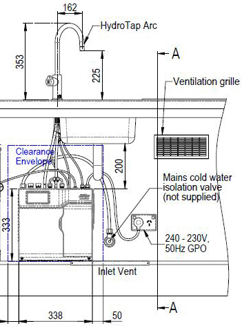 Technical image of Zip Arc Design Filtered Boiling Water Tap (61 - 100 People, Brushed Chrome).