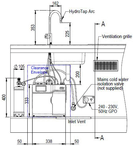 Technical image of Zip Cube Design Boiling, Chilled, Sparkling Water Tap & Font (Brushed Chrome).