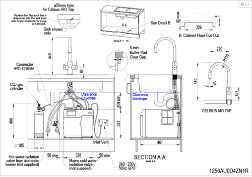 Technical image of Zip Celsius Arc AIO Boiling & Chilled Water Tap (Brushed Nickel).